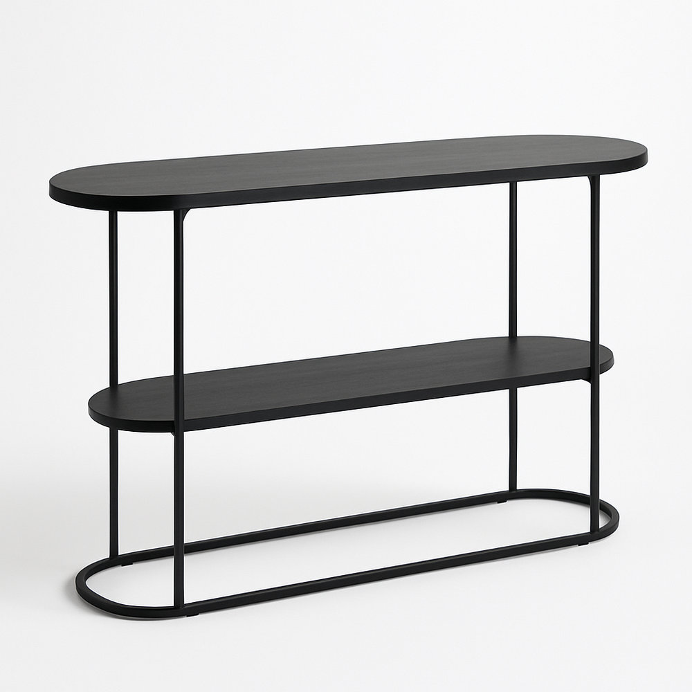 Table console ovale en métal noir 2 niveaux – Style moderne industriel