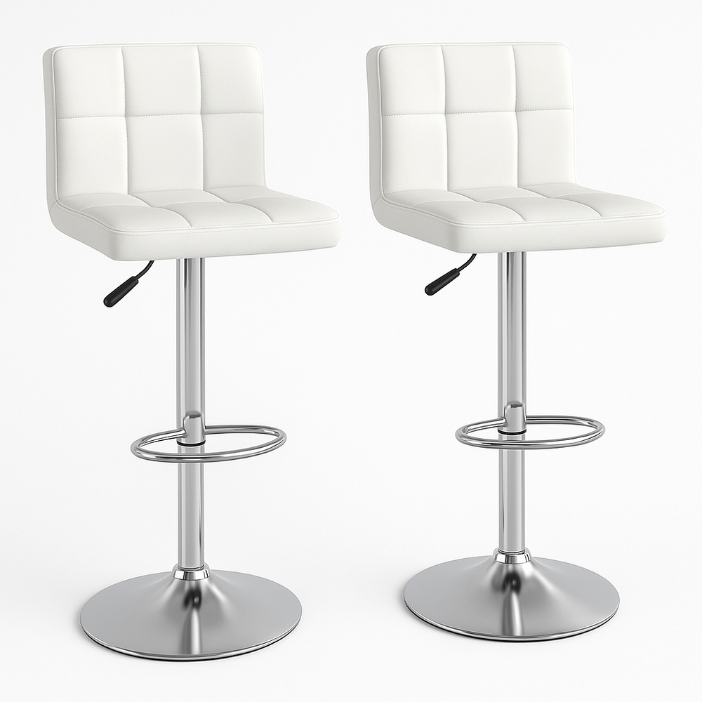Tabouret de bar réglable en simili cuir blanc avec base en métal chromé ensemble de 2 pièces