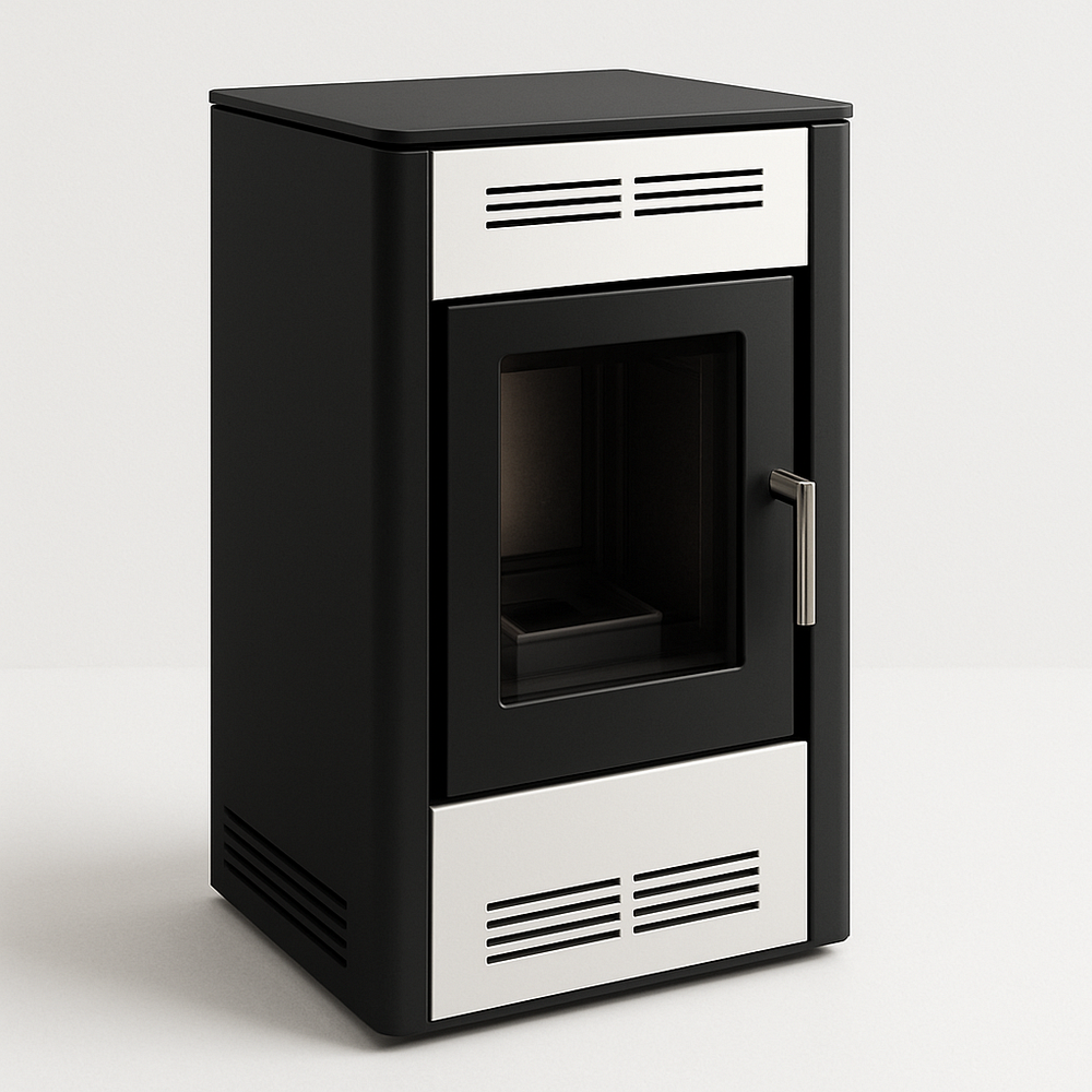 Poêle à granulés en acier 60x50x100cm rectangulaire noir/blanc