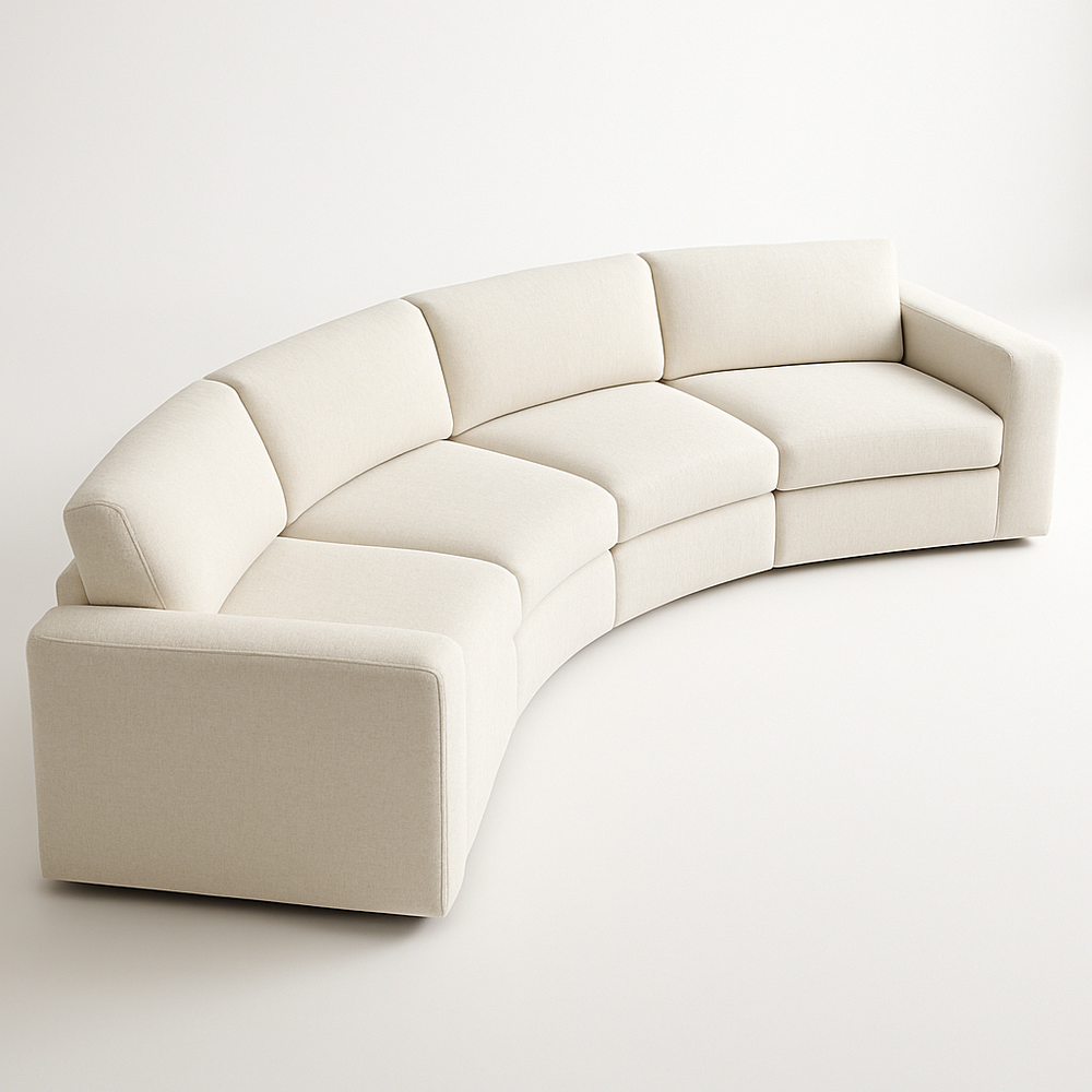 Canapé courbé grand tissu blanc ivoire