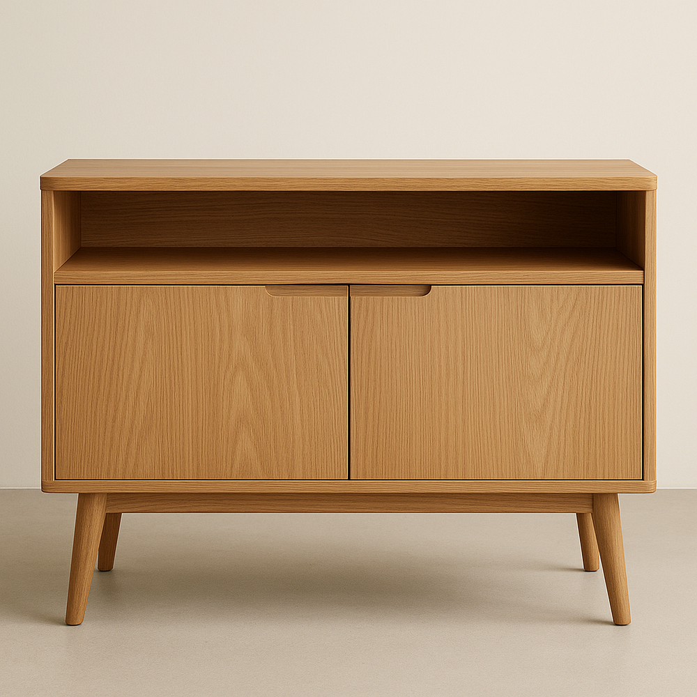 Buffet en bois de chêne clair avec étagère intégrée et portes doubles 100x80x40 cm