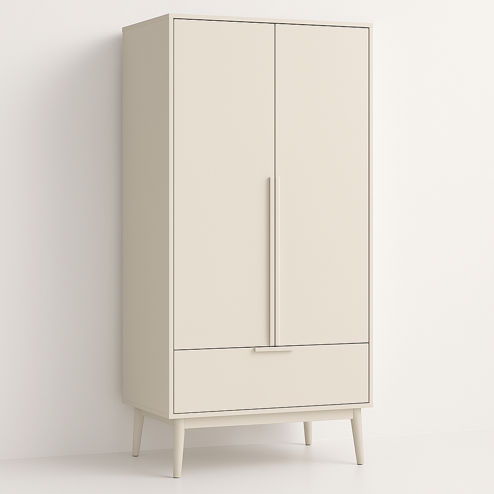 Armoire en Bois avec Portes Battantes et Tiroir 180x80x50cm Beige Meuble de Rangement