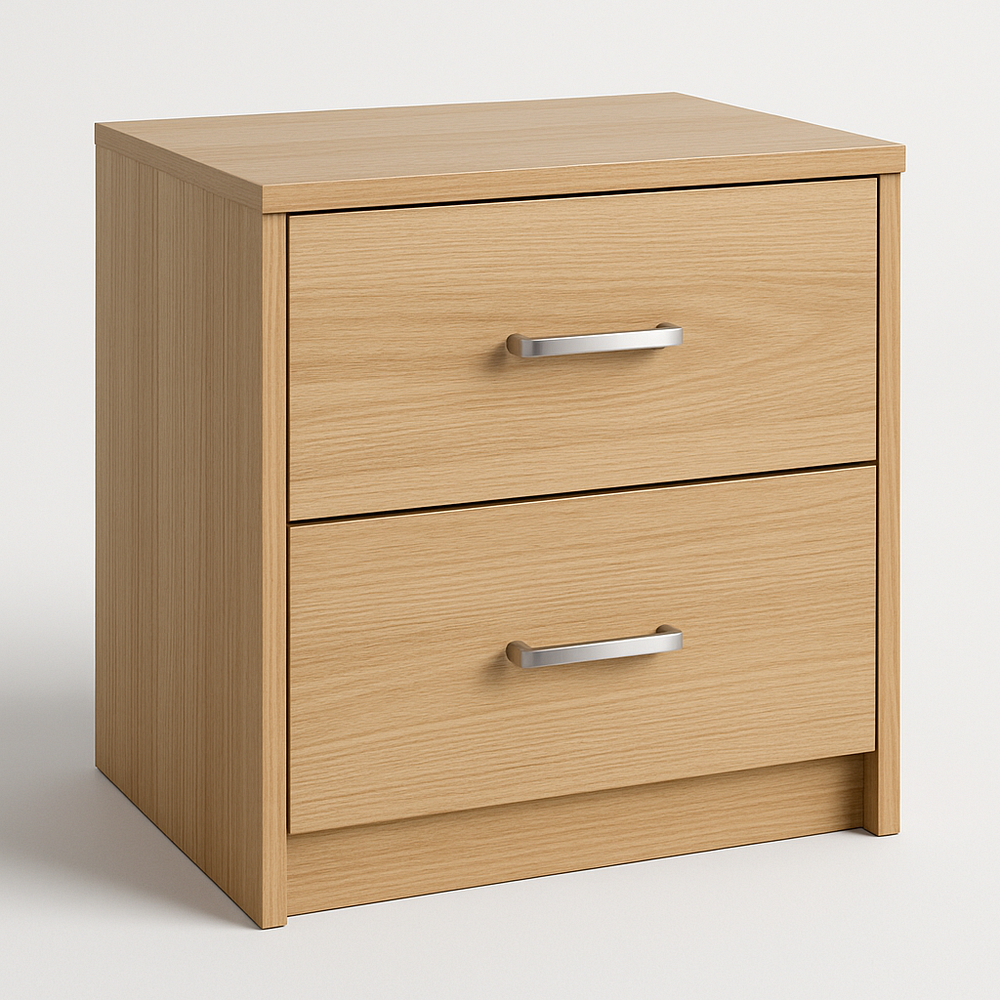 Commode 2 tiroirs Bois Clair Rectangulaire Meuble de Rangement – H : 55 cm x L : 45 cm x P : 40 cm