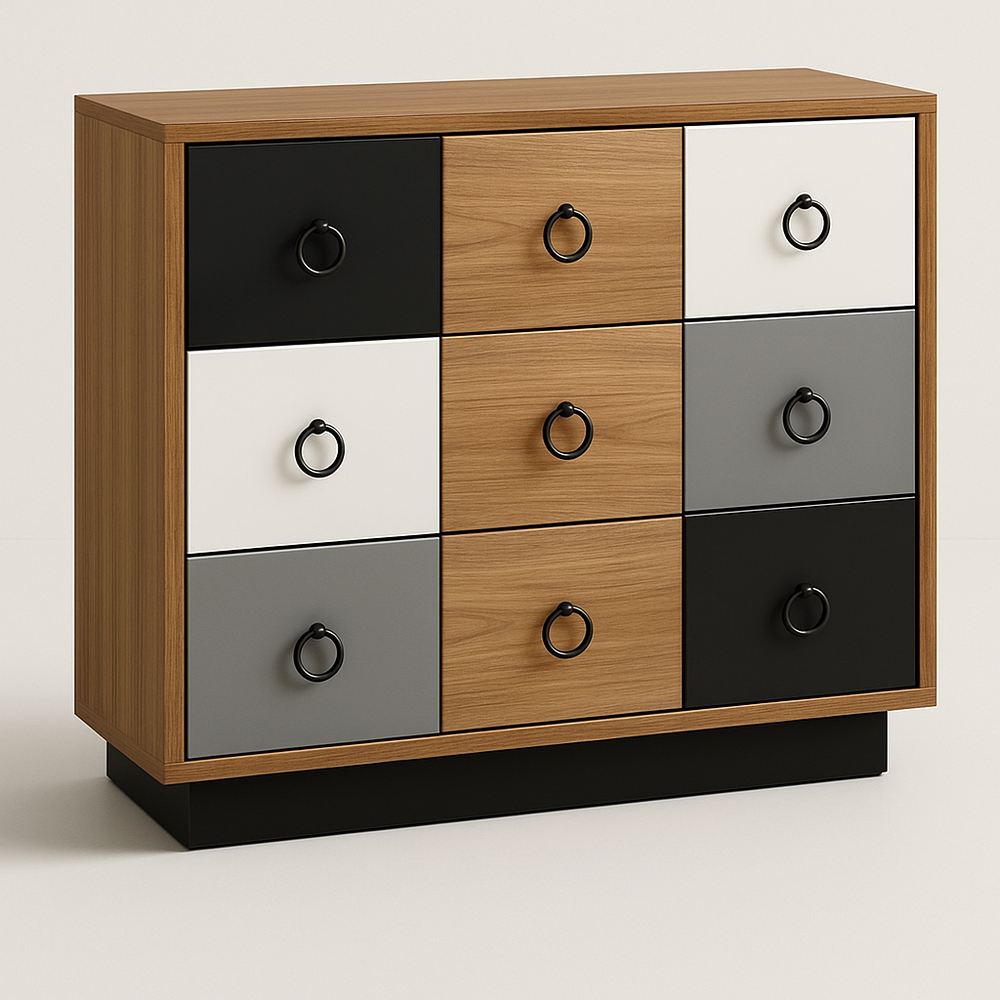 Commode 9 tiroirs Multicolore Bois/MDF Métal moderne