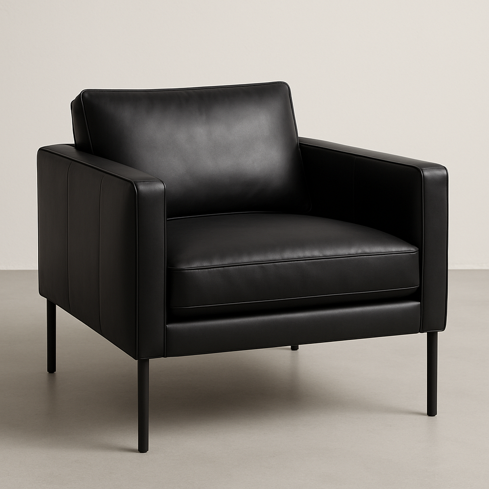Fauteuil en Cuir Noir Rétro Polyuréthane 90x85 cm Métal Noir