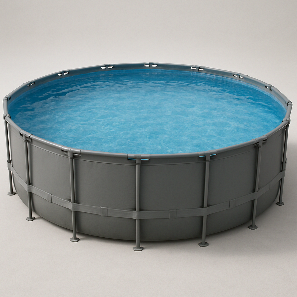 Piscine tubulaire ronde acier PVC 3,05x0,76m bleu/gris