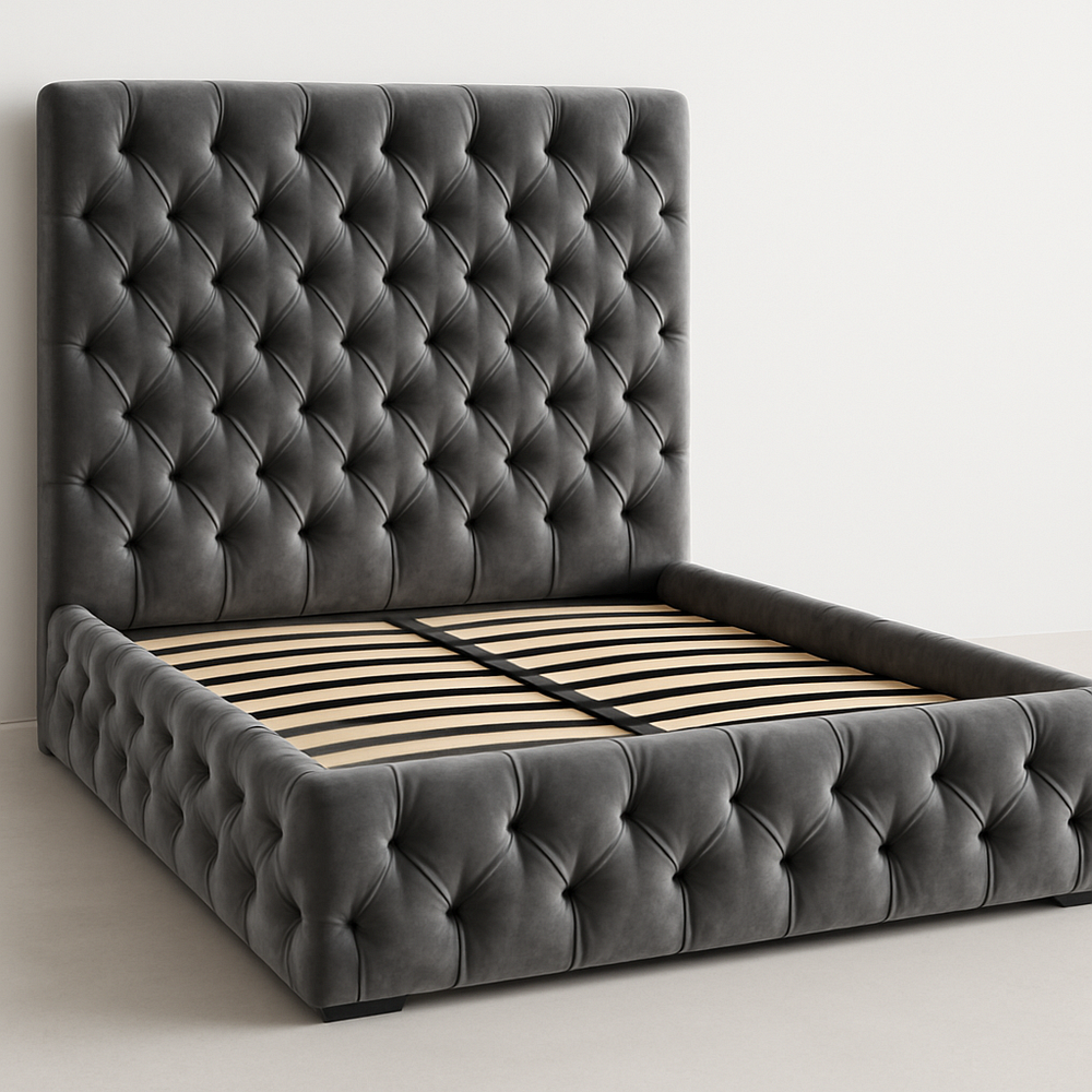 Lit capitonné en velours gris foncé 160x200 cm