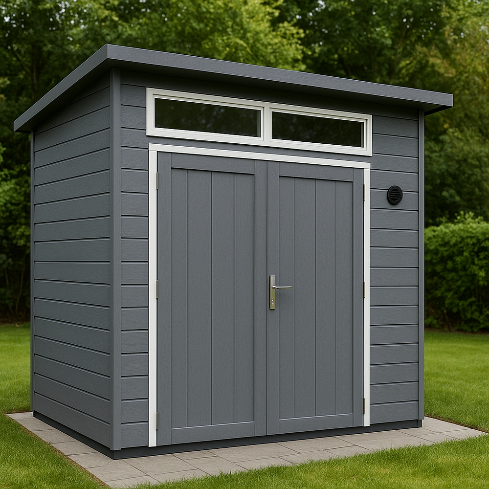 Abri de jardin 2 x 2 m Gris Anthracite en Bois Composite Carré