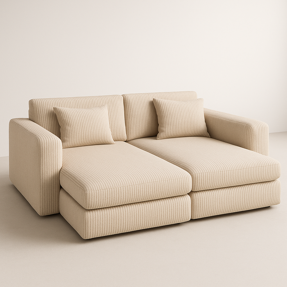 Canapé d'angle tissu tricoté beige 2 places