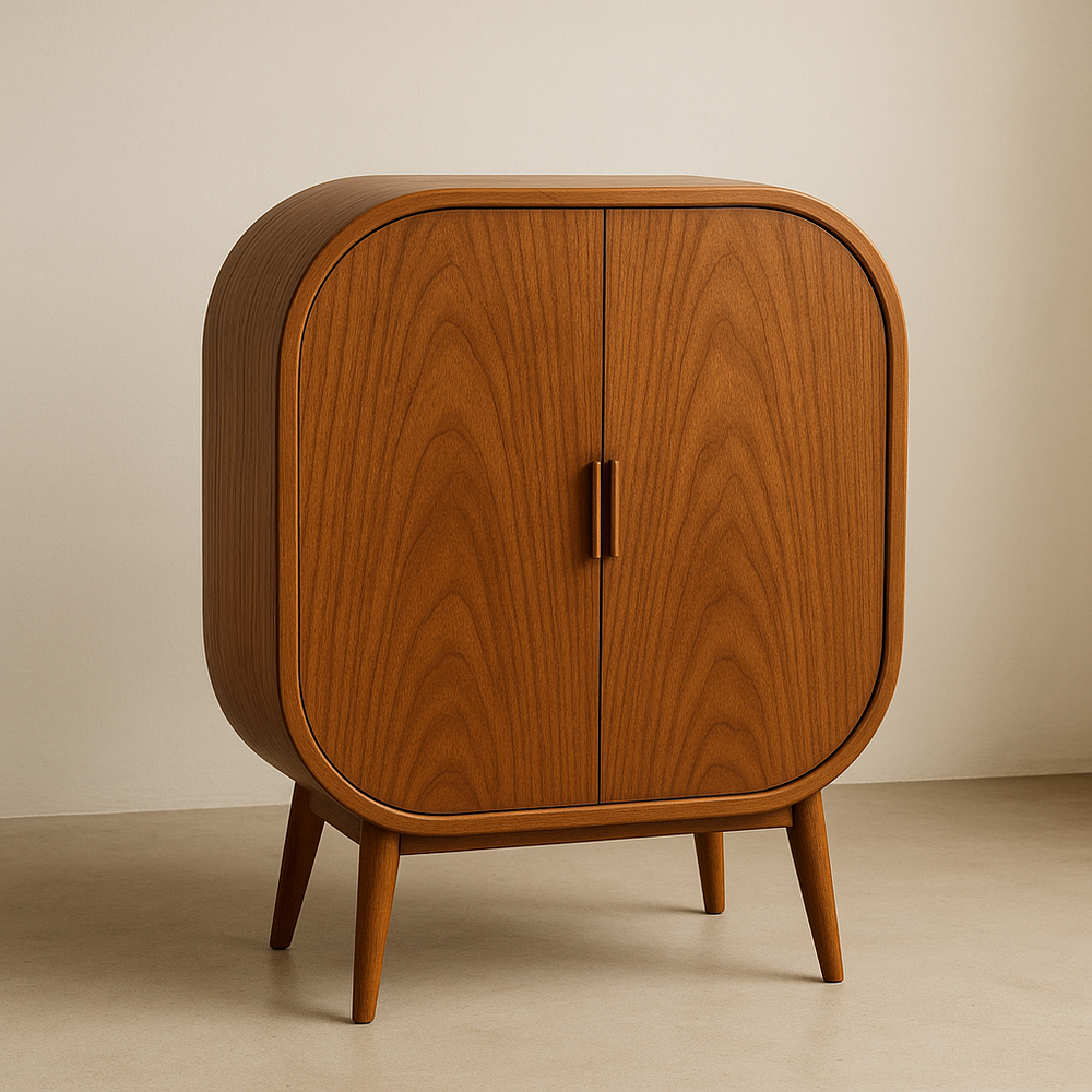 Meuble de rangement bois clair placage en noyer ovale