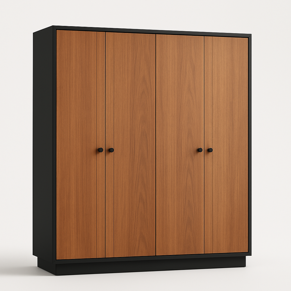 Armoire en bois stratifié 4 portes rectangulaire noir/marron