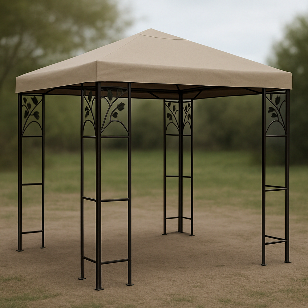Pavillon de jardin 2x2m Taupe Métal/Polyester Carré