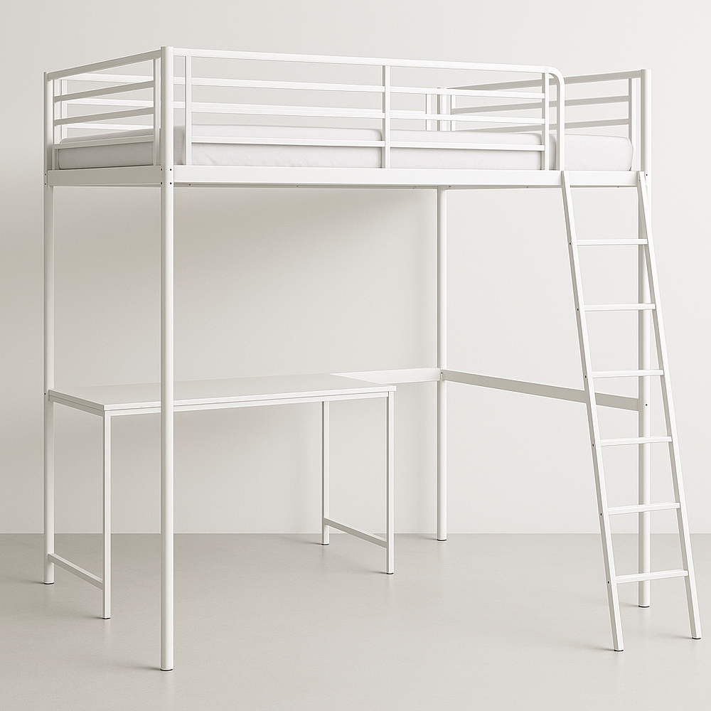 Lit mezzanine avec bureau intégré 200x90cm Métal Blanc