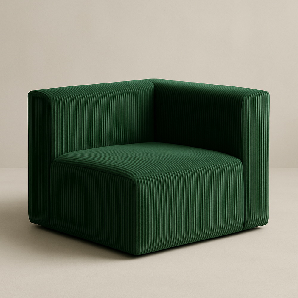 Fauteuil carré velours tricoté vert