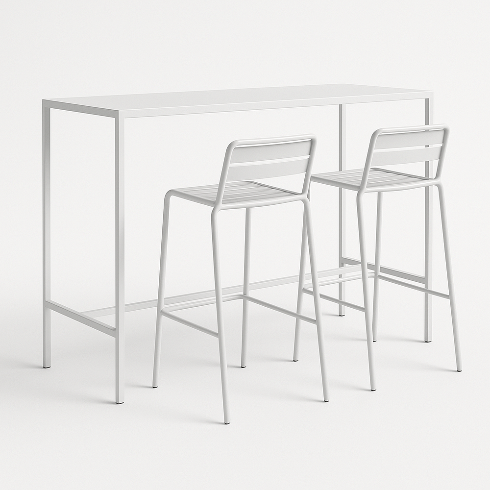 Ensemble Table Haute et Tabourets 3 Pièces Métal Rectangulaire Blanc