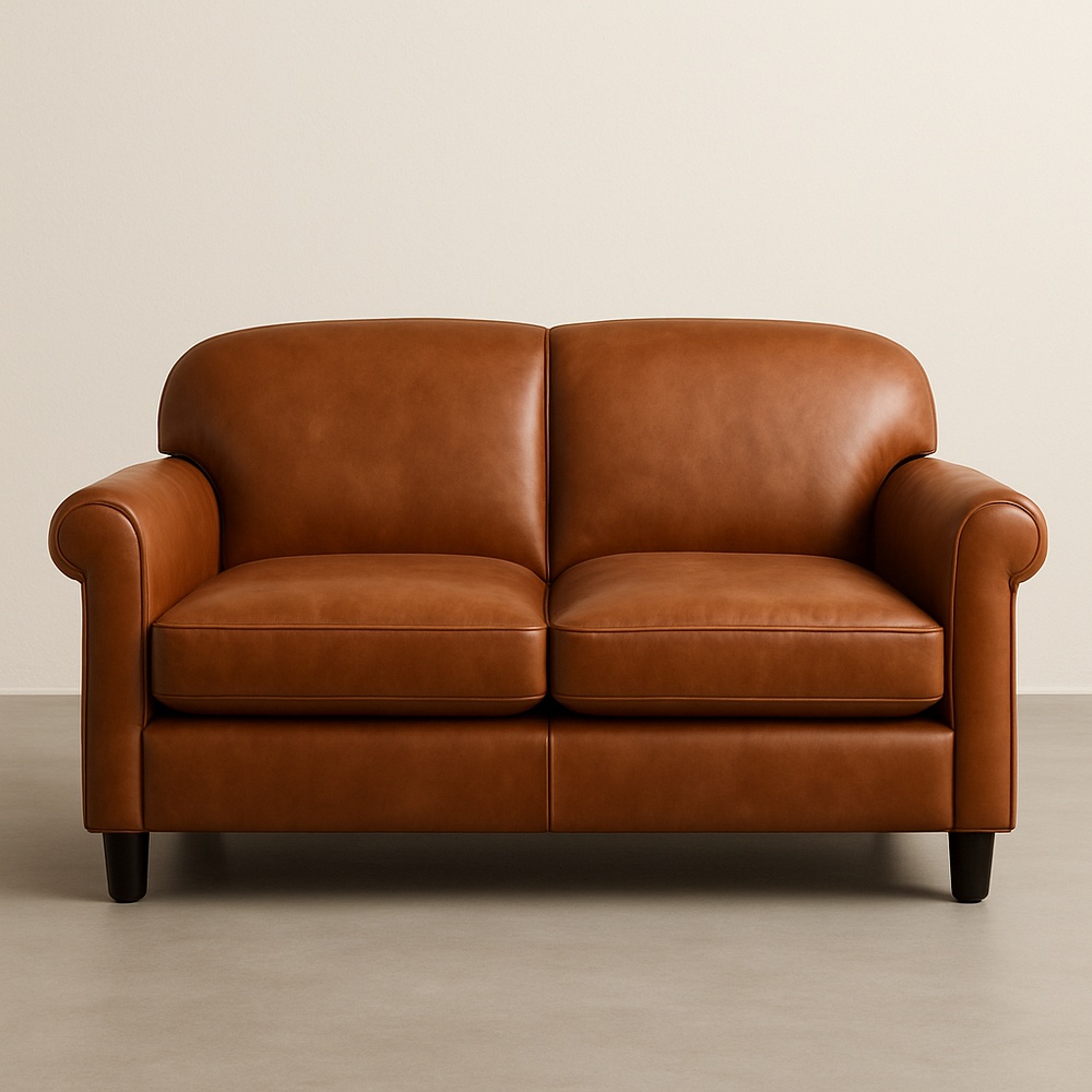 Canapé 2 places cuir marron classique
