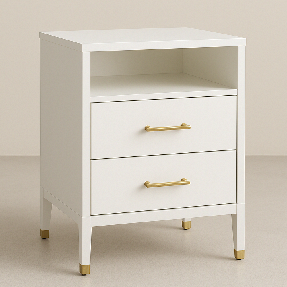 Table de chevet 1 étagère 2 tiroirs Blanc Bois