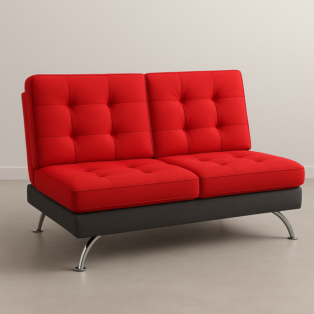 Canapé 2 places en tissu polyester rouge/noir