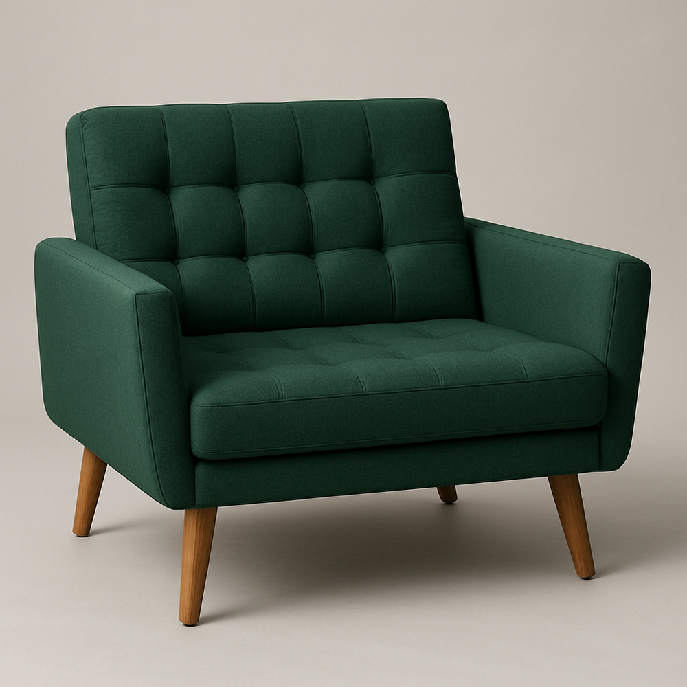 Fauteuil en tissu vert foncé moderne pieds en bois