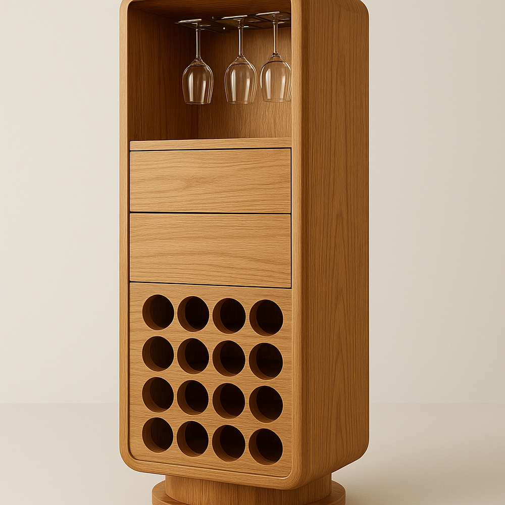 Armoire à vin en bois de chêne clair avec porte-verres intégré 90x45x180cm