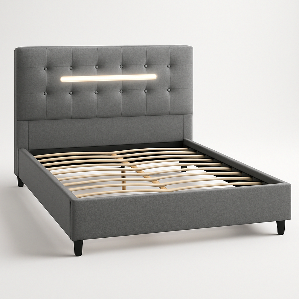 Cadre de lit en tissus avec LED Gris 140x190 cm