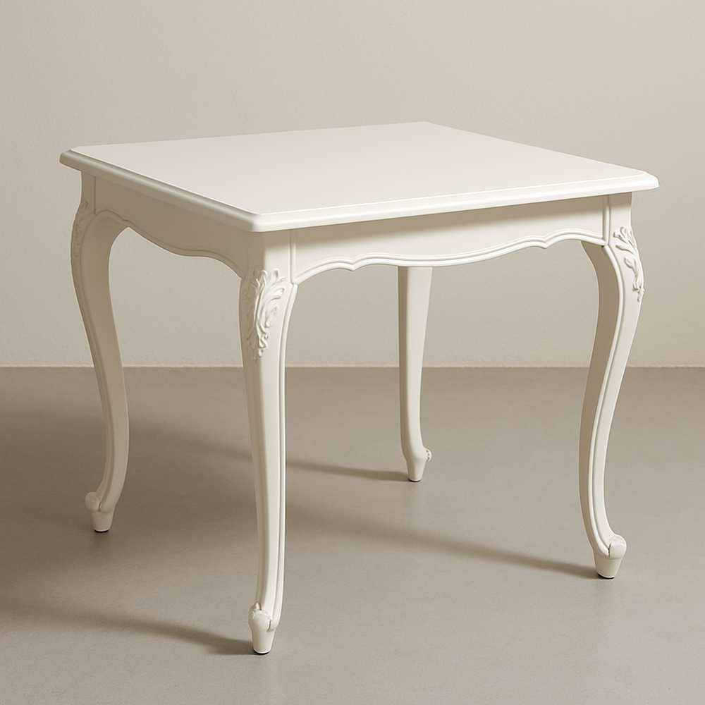 Table Carrée en Bois Style Classique Blanc