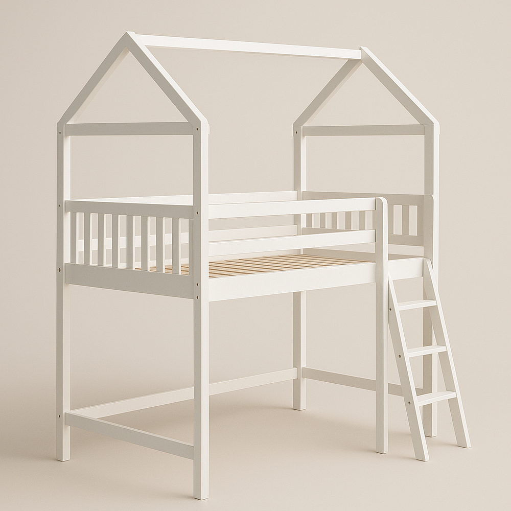 Lit mezzanine pour enfant bois blanc structure en maison 200x90 cm