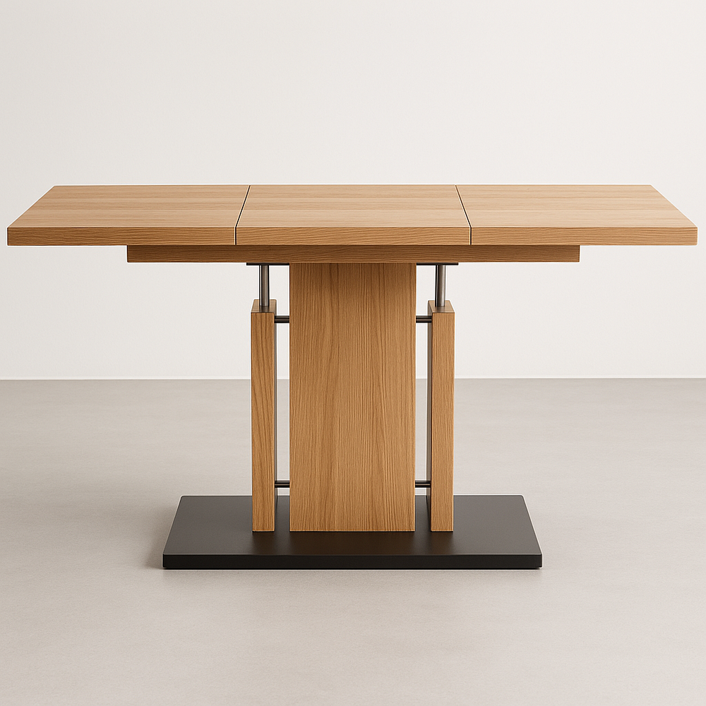 Table extensible bois contemporain rectangulaire chêne/piètement métal noir 140x90 cm