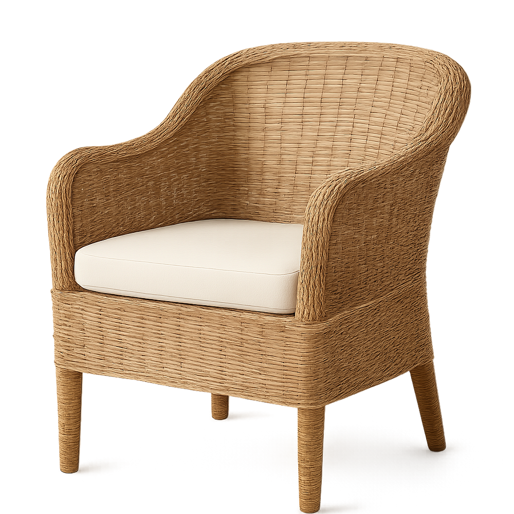 Fauteuil en Rotin Naturel avec Coussin Confortable