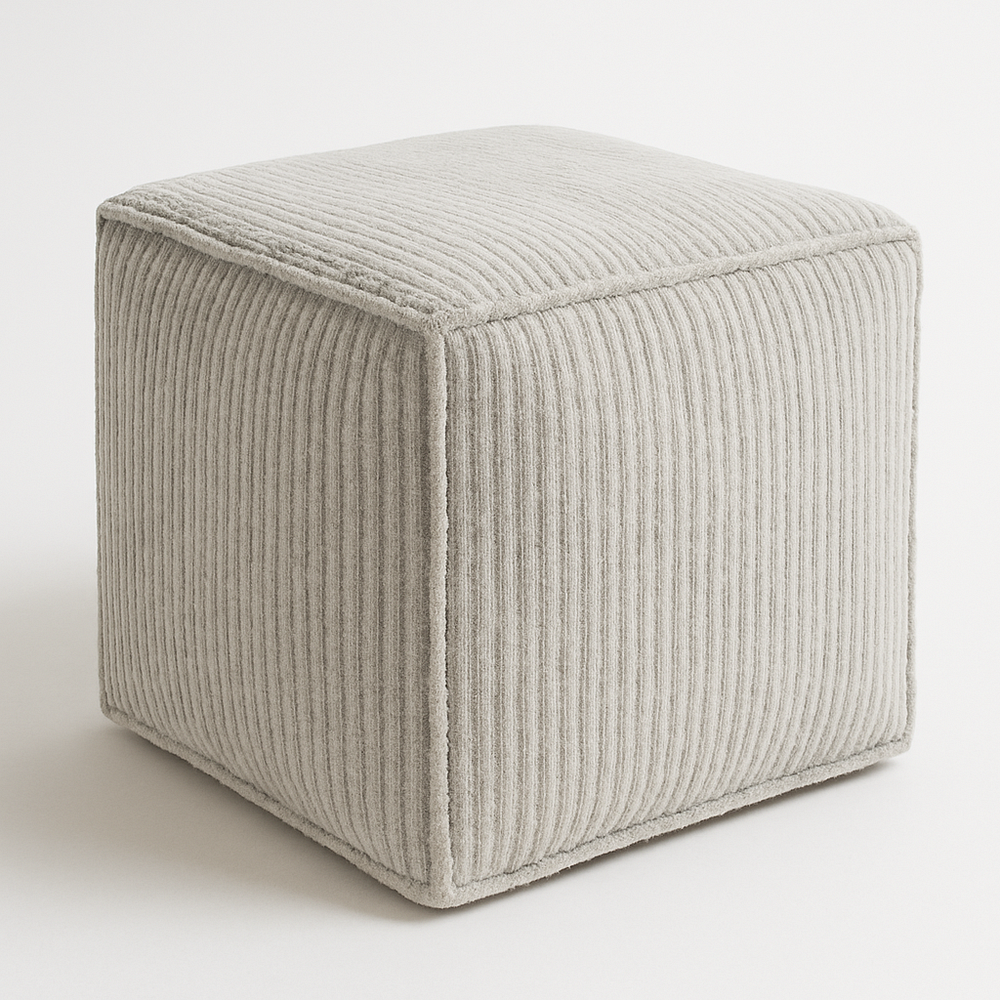Pouf carré 40x40 cm Beige en velours tricoté