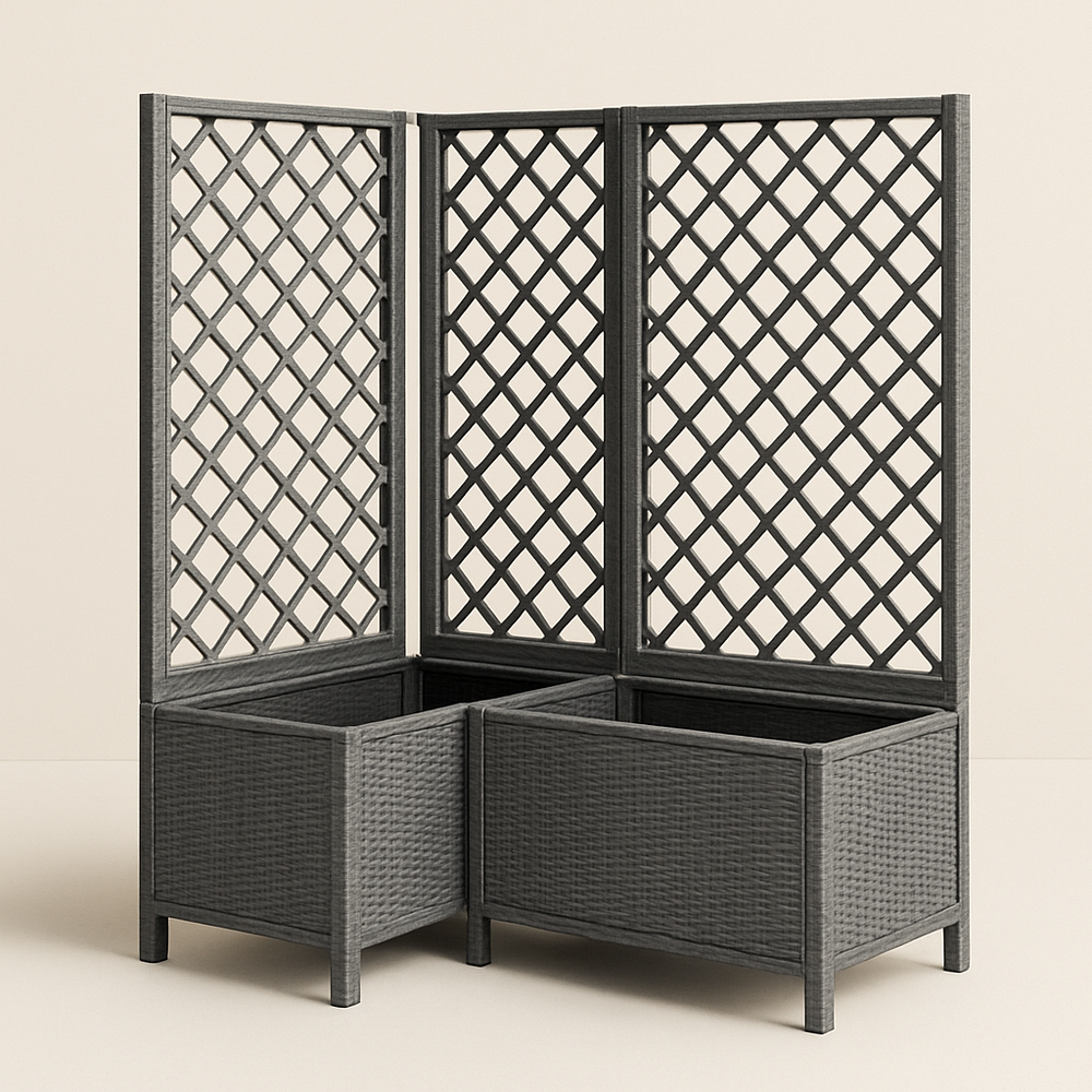 Bac à Plantes avec Treillis en Résine Tressée Noir 2 Pièces