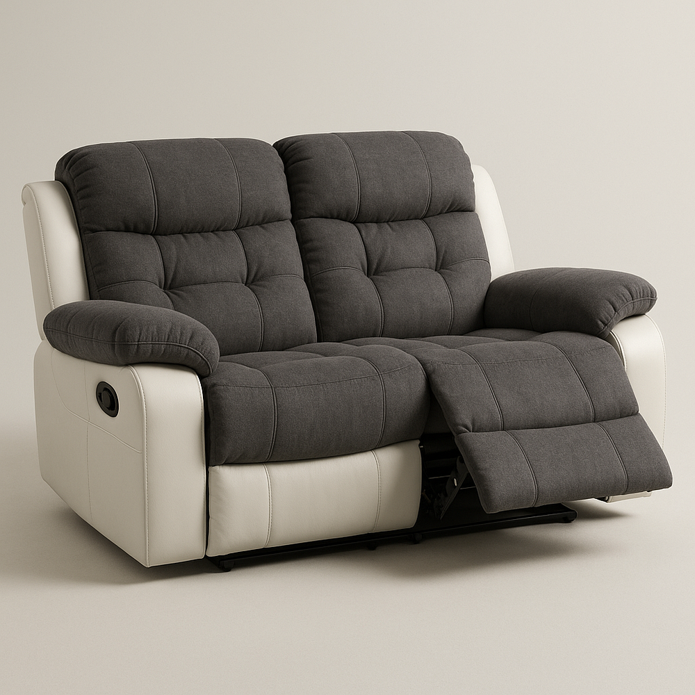 Canapé 2 Places Gris/Beige Tissu/Cuir Synthétique Réclinable