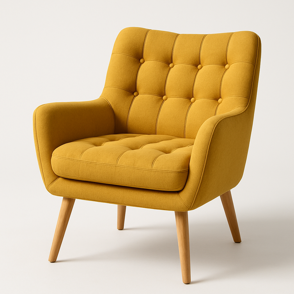 Fauteuil en tissu polyester armature bois 75x80x85 cm jaune