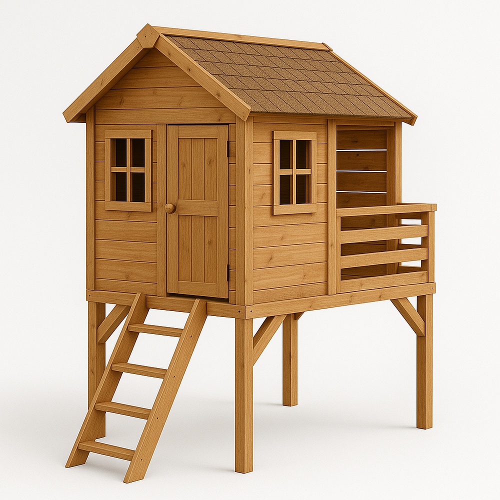 Cabane en bois pour enfants avec terrasse et échelle Marron Clair Bois Rectangulaire