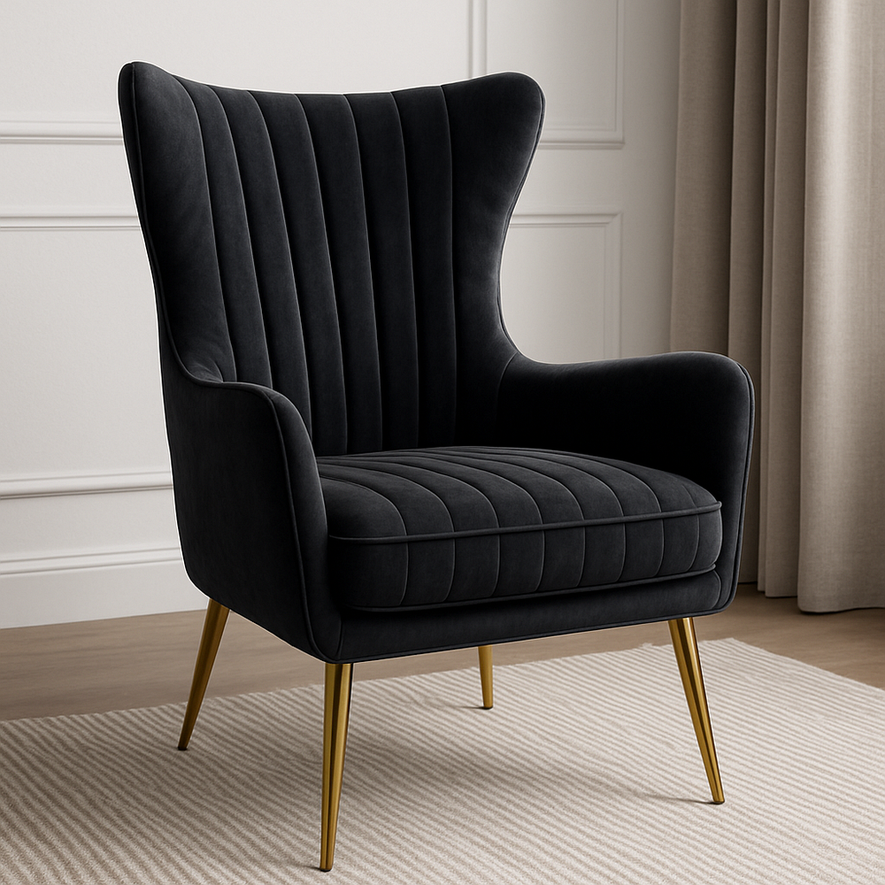 Fauteuil en velours tricoté structure en métal 85x90x75cm Noir