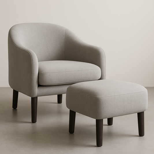 Fauteuil arrondi tissu polyester avec repose-pieds 90x75x80 cm Gris