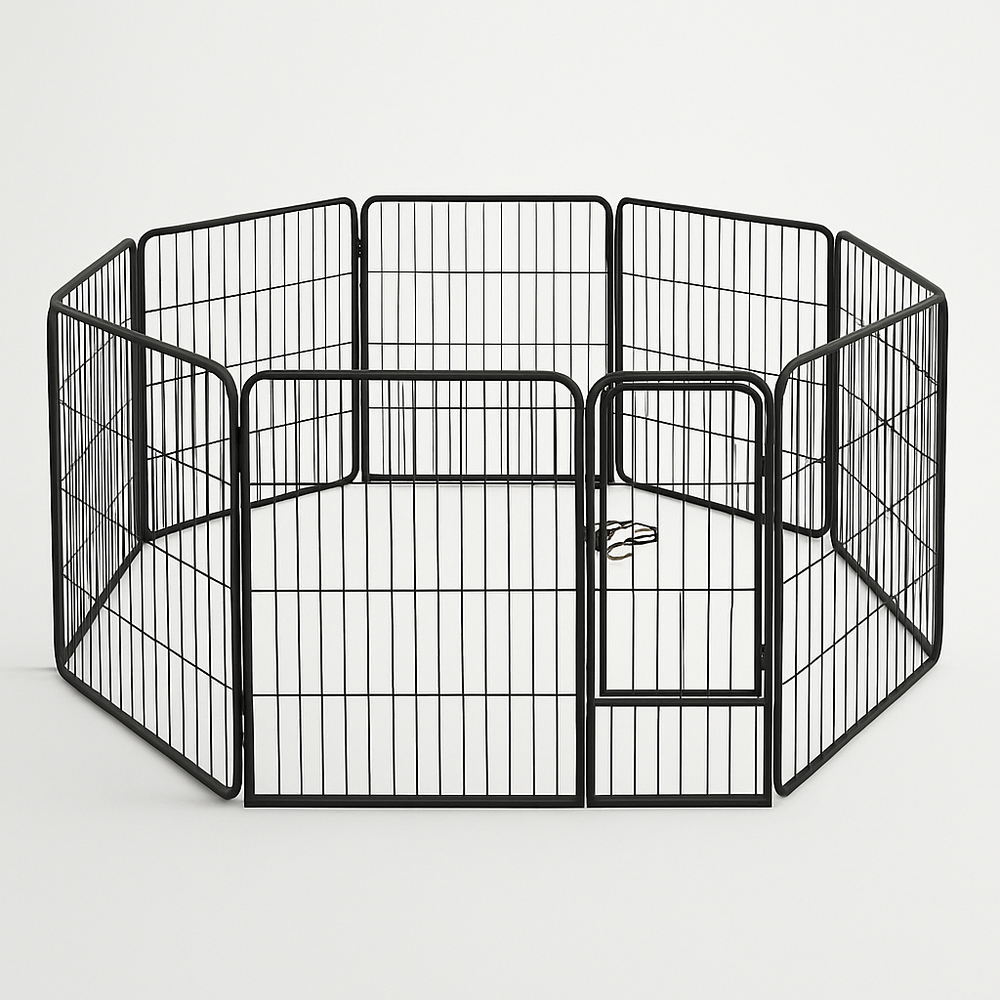 Enclos pour animaux octogonal métallique noir 8 panneaux
