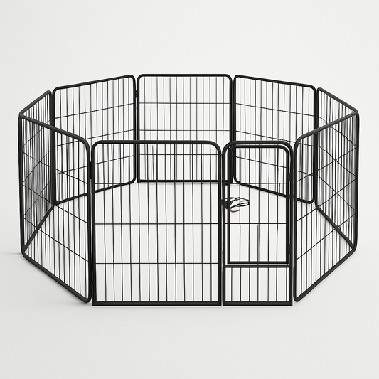 Enclos pour animaux octogonal métallique noir 8 panneaux