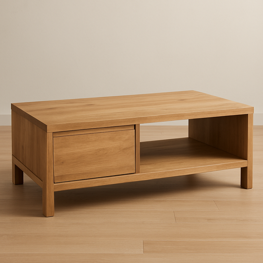Table basse rectangulaire en bois avec tiroir et étagère 120x60x40cm Chêne Clair