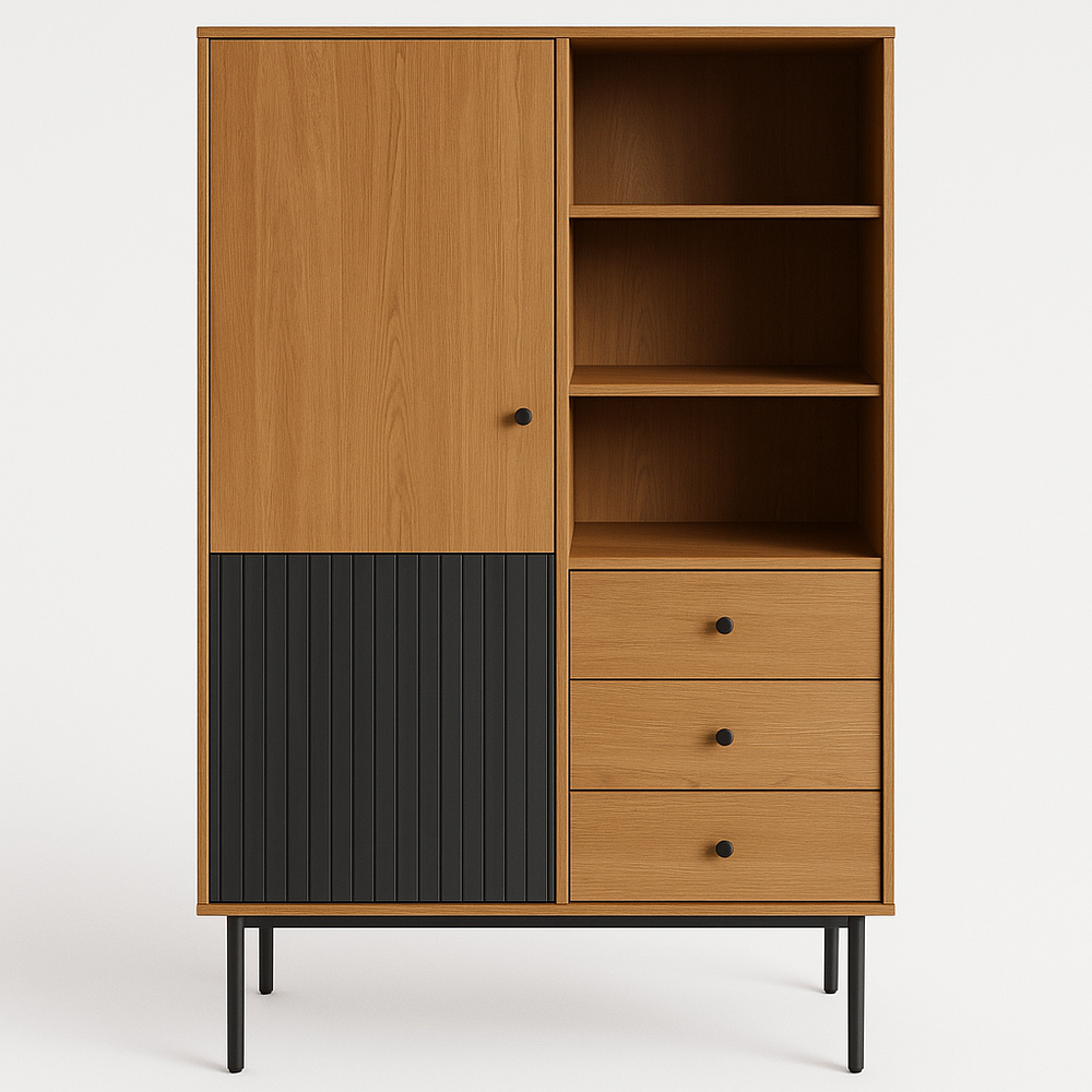 Armoire en bois avec étagères et tiroirs 3 étagères 1.8m Chêne/Noir