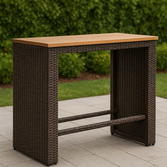 Table de bar en résine tressée et bois rectangulaire marron foncé