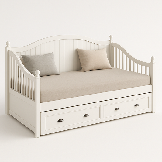 Lit banquette avec tiroirs en bois blanc