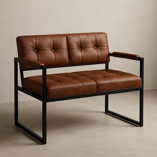 Canapé Banc Cuir Métal 2 Places Marron