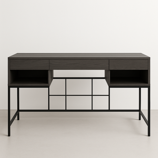 Bureau en bois MDF et métal 140x60x75cm rectangulaire lisse bureau Noir