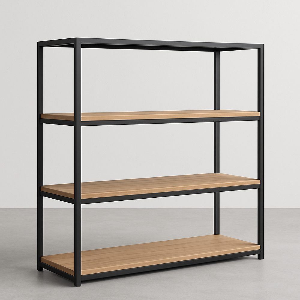 Etagère en métal et bois 3 niveaux Noir/Bois Rectangulaire