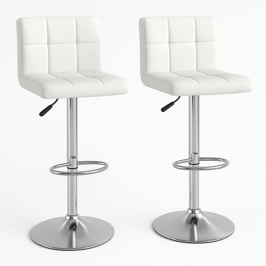 Tabouret de bar réglable en simili cuir blanc avec base en métal chromé ensemble de 2 pièces