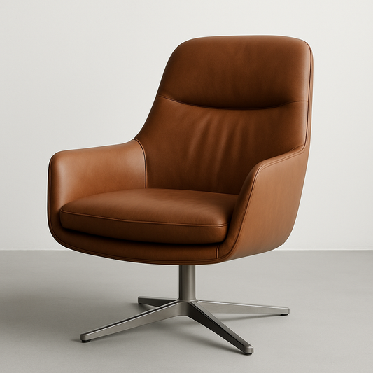 Fauteuil pivotant cuir synthétique marron structure acier 85x80x90cm moderne