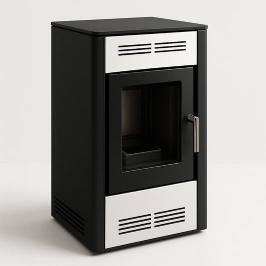 Poêle à granulés en acier 60x50x100cm rectangulaire noir/blanc