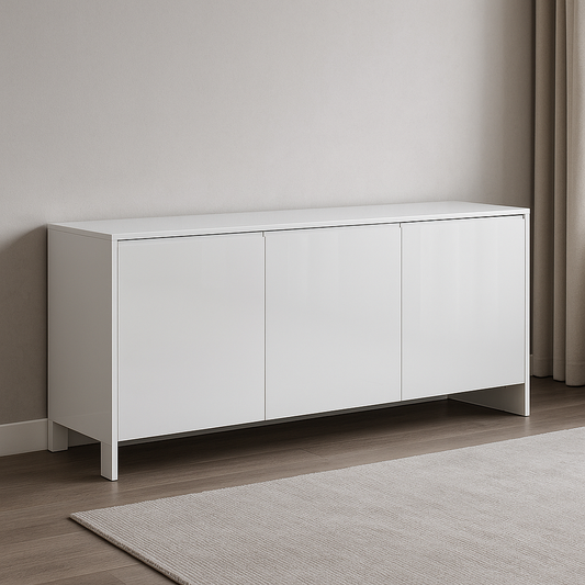 Buffet Blanc laqué 3 Portes 160x70x40 cm Bois Rectangulaire
