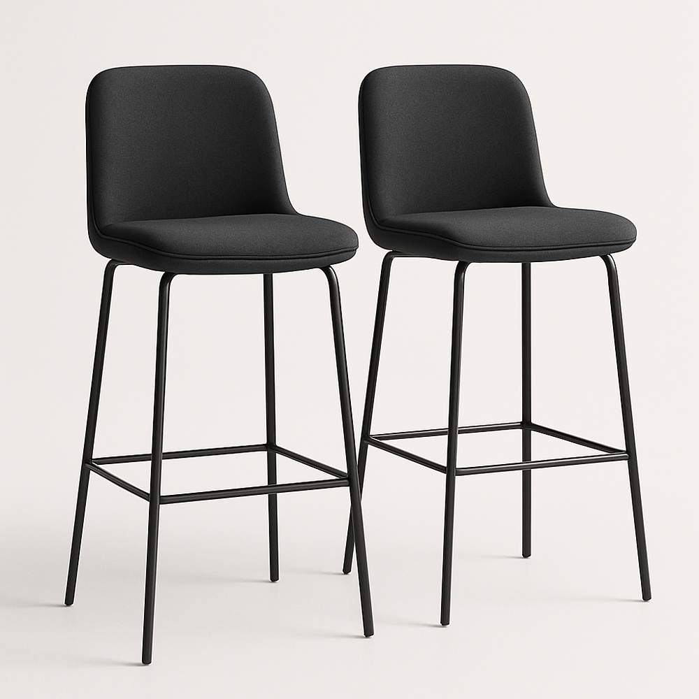 Tabourets de Bar H75 cm Noir Tissu Métal 2 Pièces